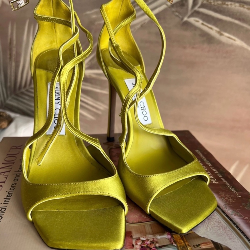 Jimmy Choo Chartreuse Satin Strappy Heels